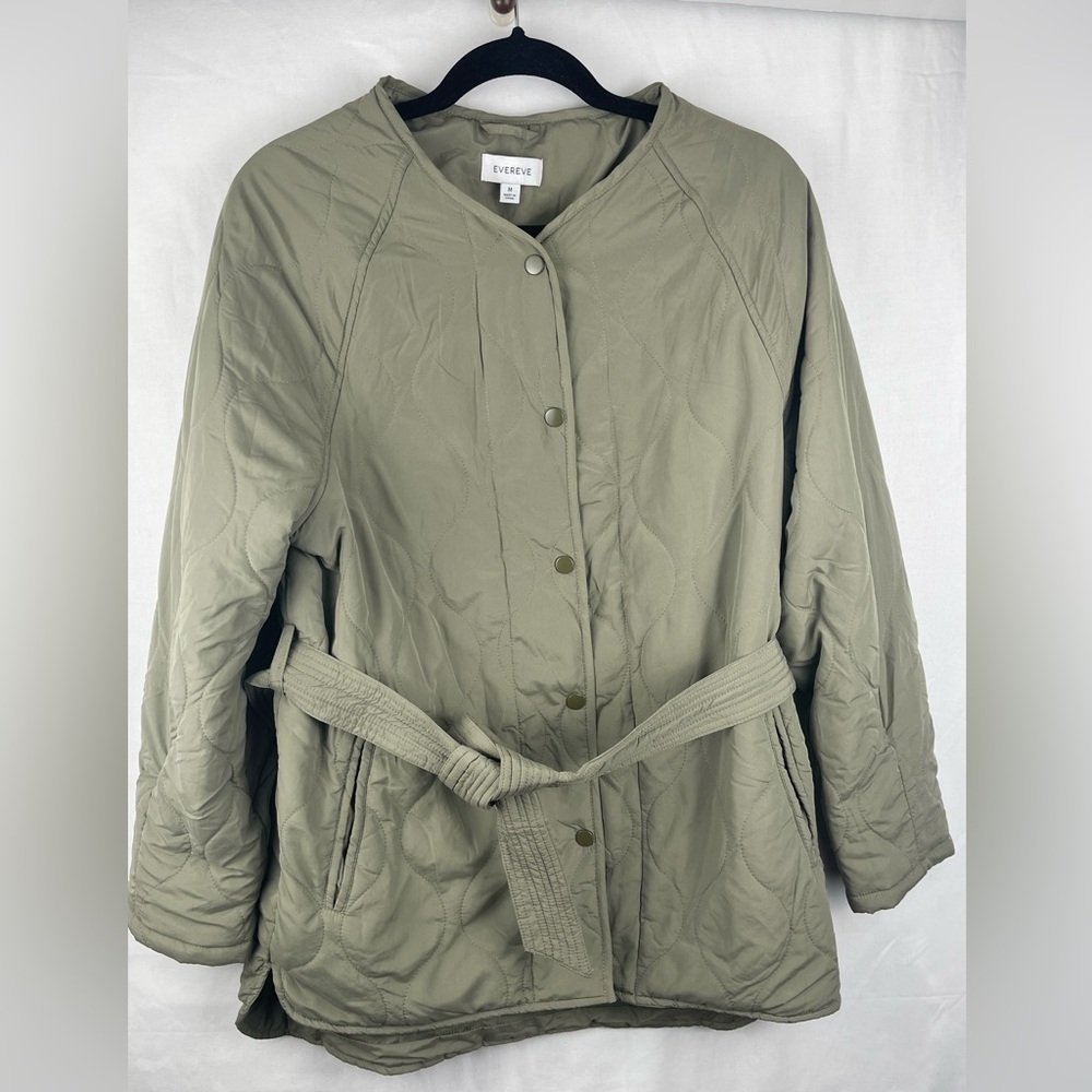 Evereve Women Quilted Toni Belted Light Puffer Oliver Jacket Medium Snap Button